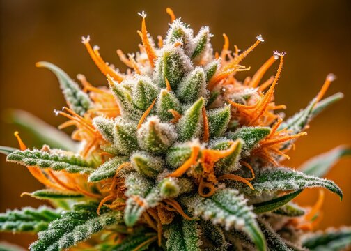 Close-up of dried cannabis buds of high-grade medical cannabis, tightly trimmed and showcasing vibrant green colors, orange hairs, and frosty trichomes on a neutral background.