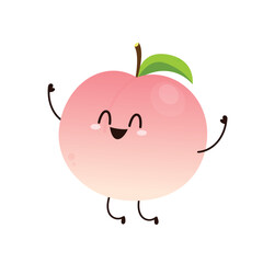 Peach cartoon vector. Doodle peach with leaves icon. Peach fruit in shape of heart isolated on white background. Farm, natural food, fresh fruits.