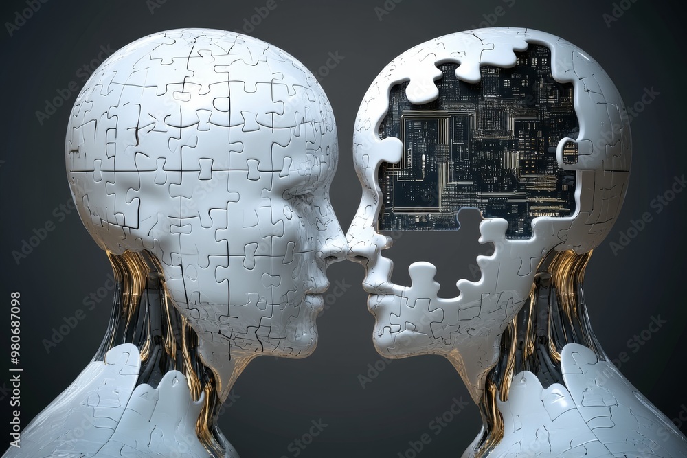 Aufkleber white humanoid head with puzzle pieces representing the human brain symbolizing cognitive problem so
