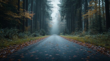 Obraz premium Enigmatic Forest Road: A Journey Through Lush Foliage