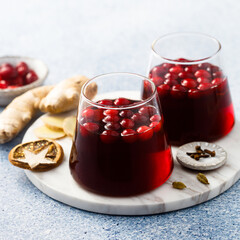 Traditional homemade mulled wine with cranberry