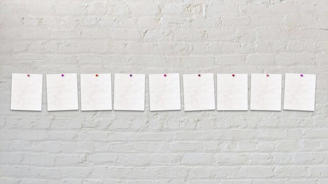 A video of swaying nine photo card on the wall. 4k loop animation with alpha channel.