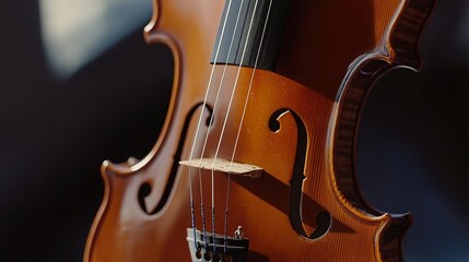 Fototapeta premium Classic Violin with 4 Strings, Detailed Watercolor Illustration of a Traditional String Instrument, Wooden Body, and Elegant Curved Design for Music and Art Concepts.