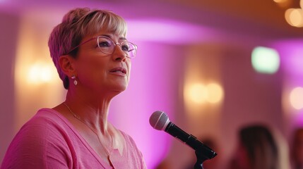 Inspirational Breast Cancer Survivor Sharing Her Journey and Experience at an Event for Awareness and Support