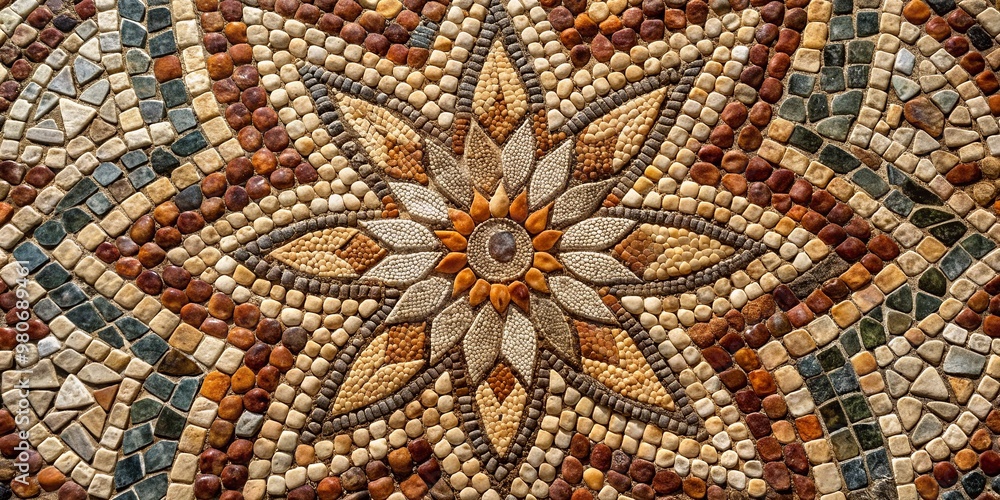 Poster intricately arranged rocks form a stunning mosaic, blending earthy tones with geometric shapes, crea