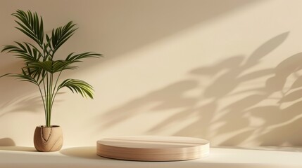 Obraz premium Minimalist Product Display with Palm Leaf Shadow