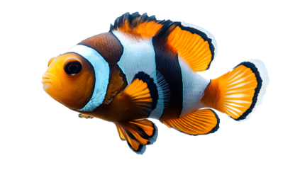 Vibrant Orange and White Clownfish Isolated on Transparent Background