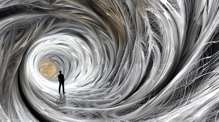 A person being engulfed by a chaotic vortex of tax forms, symbolizing the overwhelming stress and confusion of tax season.Despair,panic,freelancer,self-employed,April 15th,AI-generated.