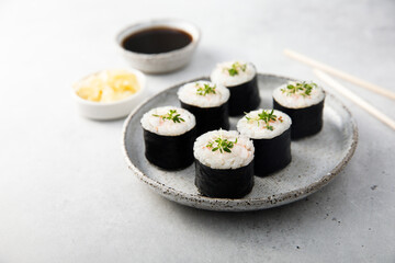 Traditional sushi rolls with shrimps