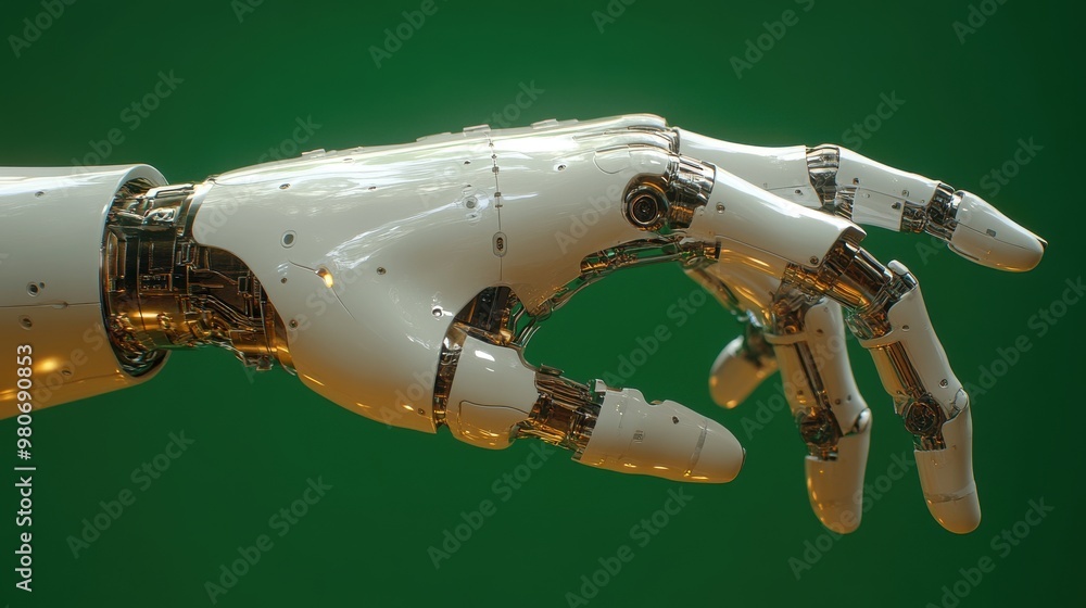 Poster 3d rendering robot hand on green screen background concept of ai artificial intelligence