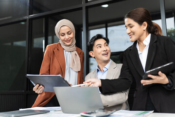 Project manager working and update tasks with milestones progress planning and professional investor working new start up project in the office.