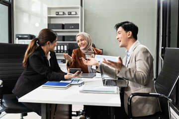 Project manager working and update tasks with milestones progress planning and professional investor working new start up project in the office.