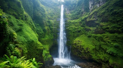 Fototapeta premium Majestic Waterfall in a Lush Rainforest Landscape
