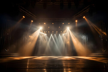 Stage with illuminated spotlights
