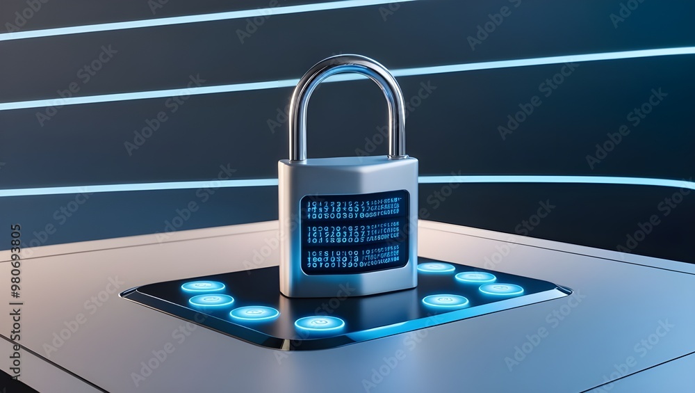 Poster high-tech digital padlock with keypad for secure access, encryption, and modern technology