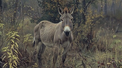 Fototapeta premium Donkey in natural habitat nature.