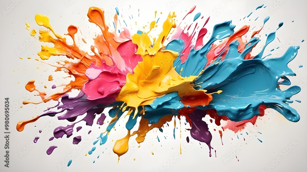 Aufkleber dynamic splash of vibrant paint colors in mid-air, creating an explosion of creativity and energy, p