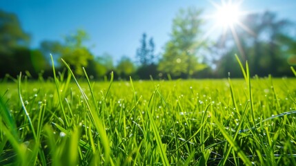 Obraz premium Close-up of Lush Green Grass in Sunlight