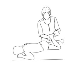 Fototapeta premium One continuous single drawing line art flat doodle exercises, osteopath, women, doctor, instructor, massage, child, masseur. Isolated image hand draw contour on a white background 