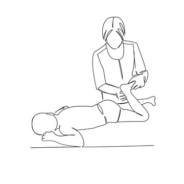 recommend clip art: One continuous single drawing line art flat doodle exercises, osteopath, women, doctor, instructor, massage, child, masseur. Isolated image hand draw contour on a white background
                    