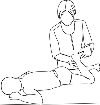 physiotherapist treating patient leg, line art clip art preview
