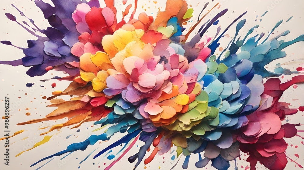Poster vibrant multicolored abstract splash of vivid hues creating a dynamic and energetic visual effect, i