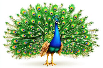 Obraz premium Vibrant colorful peacock displaying its stunning feathers