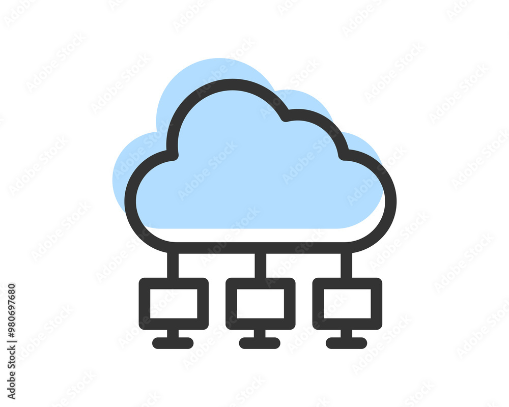 Poster cloud storage and data transfer vector icon. computing service and network related line icons. datab