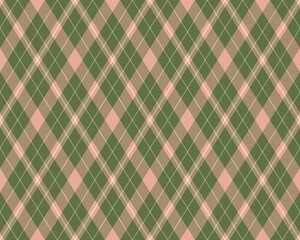 Argyle pattern of geometric rhombus. Harlequin check wallpaper design. Classic diamond shaped textile material for web background, print fabric clothing, sweater, wrapping paper, gift card, invitation