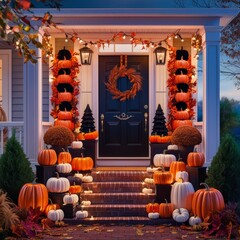 Obraz premium halloween pumpkins in a house