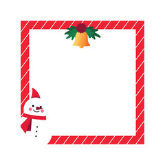 Cartoon vector Christmas photo frame design featuring a Christmas tree, snowman, and a fun Santa Claus. Transparent background.