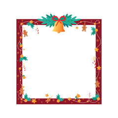 Vector cartoon Christmas photo frame, featuring Christmas tree, snowman, and cute Santa Claus decorations. Transparent background.