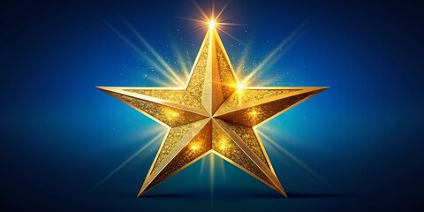 Fototapeta premium Shining gold star isolated on a vibrant blue background, created using AI technology, with intricate details and subtle shadows, perfect for awards and recognition themes.