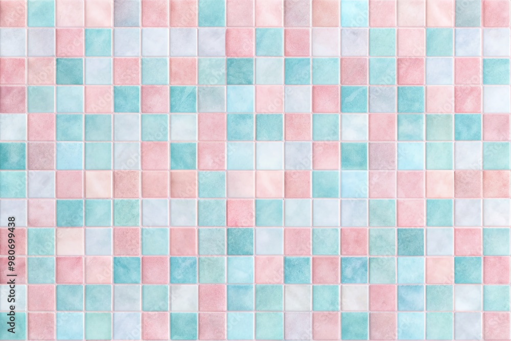 Poster soft pink and blue pastel hues mingle in a mesmerizing checkered mosaic tile pattern, creating a cal