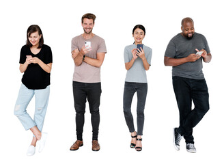 People using phones png element, transparent background