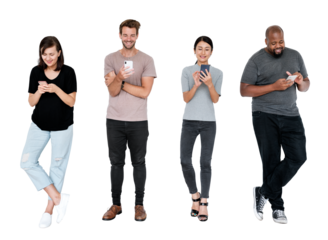 People using phones png element, transparent background