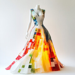 Dress made from recycled clothing. Pollution of fast fashion.