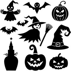 Collection set of halloween icons symbol. Silhouettes flat design, Vector illustration