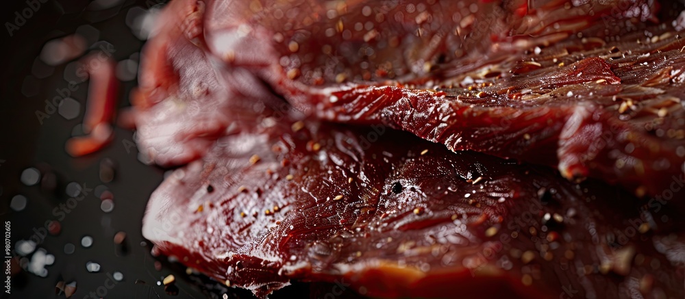 Poster Close up shot focusing on a dried beef with copy space image