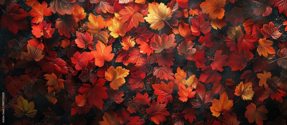 Aufkleber autumn aesthetic with red and yellow fall leaves creating a colorful natural backdrop ideal for a co