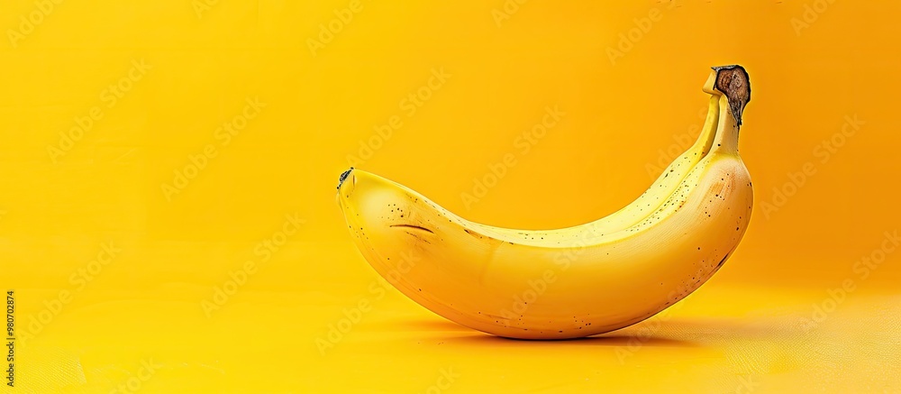 Poster a banana displayed on a bright yellow backdrop with copy space image