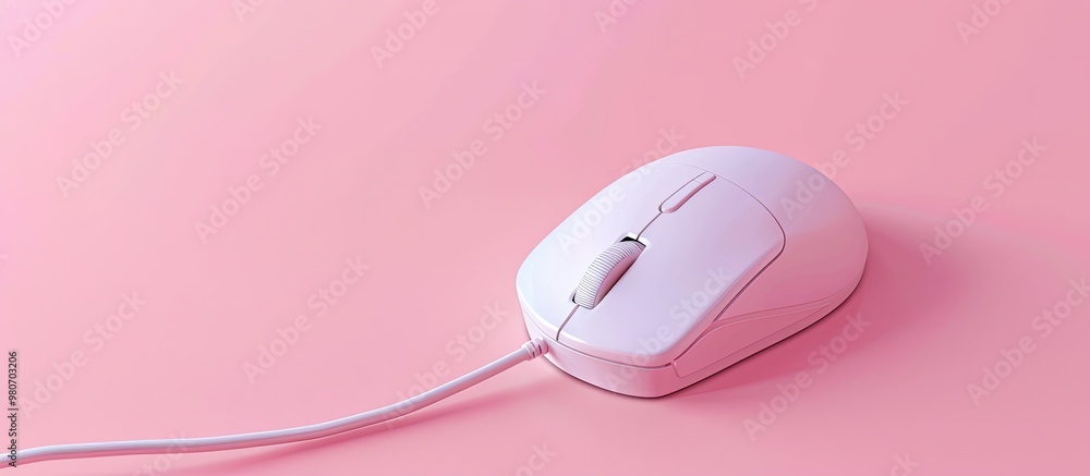 Poster close up view of a wired mouse with a mousepad on a pink backdrop with copy space image available