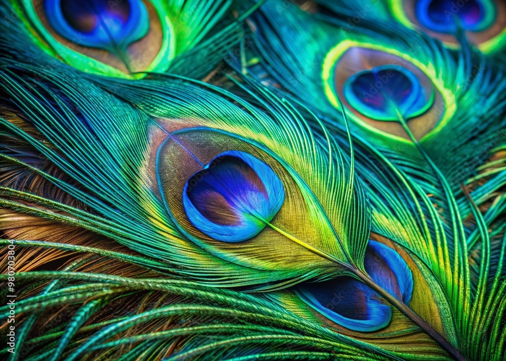 Poster vibrant iridescent blues and emerald greens swirl together in mesmerizing patterns on a macro close-
