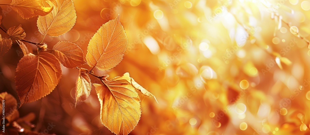 Poster capture the essence of autumn with a close up image of golden leaves perfect as a nature background 
