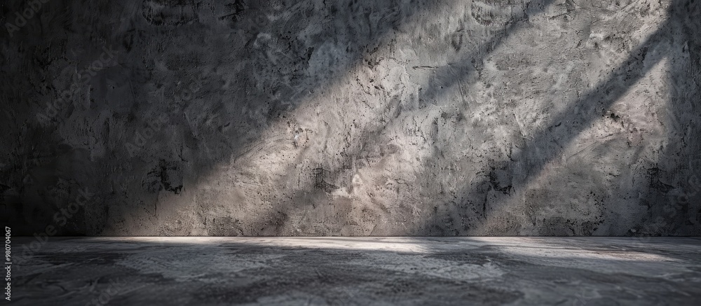 Poster diagonal lighting on a grey concrete wall creates an abstract background for a copy space image