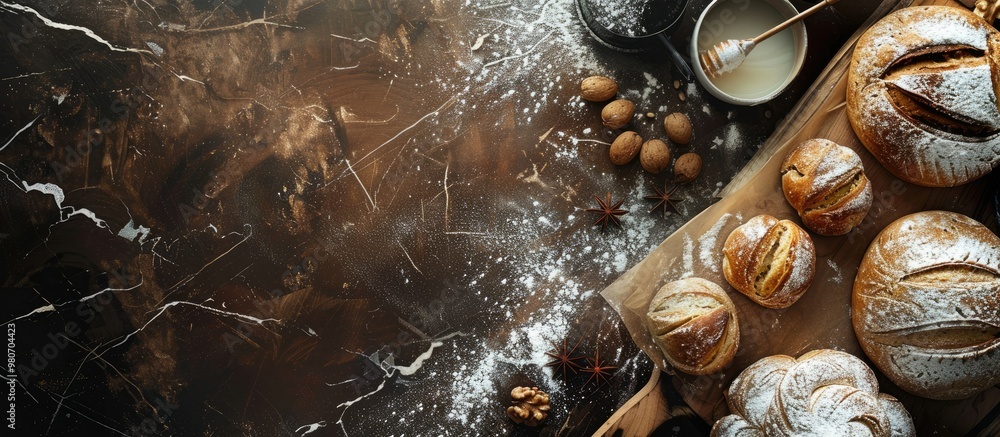 Poster high quality photo of baking preparation from a bird s eye view with copy space image