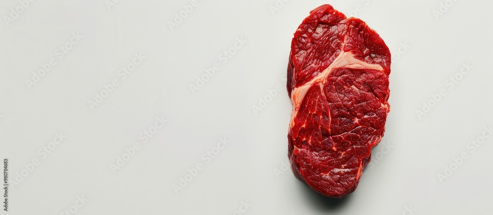 Poster a pristine cut of raw beef showcased against a clear white backdrop ideal for use as a copy space im