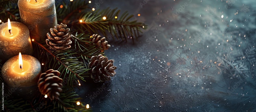 Poster christmas card layout featuring a fir branch with candles and copy space image
