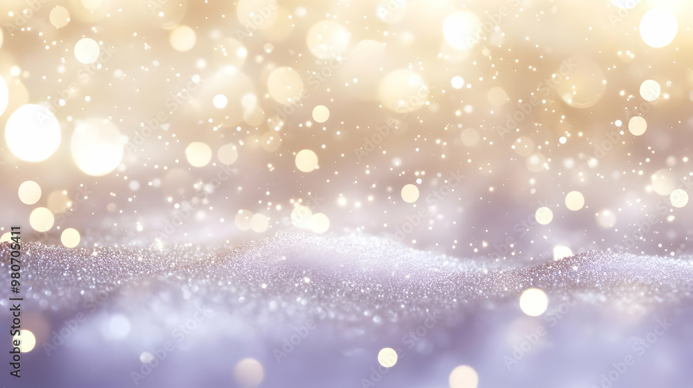 Poster abstract background with glittering white and gold bokeh lights and shiny texture