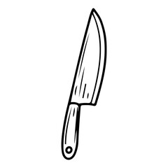 Chef knife hand drawn doodle. Food cutting device. Cookware. Meat and vegetable chopping. Kitchen utensils. Household appliance. Vector sketch line art illustration.